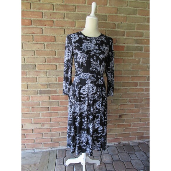 Anne Klein Paisley Midi Dress Size 4 Floral 3/4 Sleeve Jersey Tie Waist Wrap - Picture 16 of 16